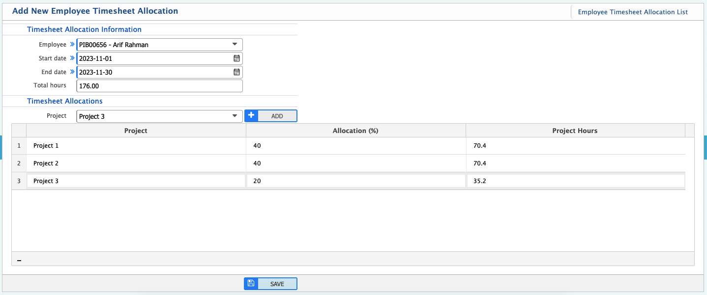 Add TimeSheet Allocation Process